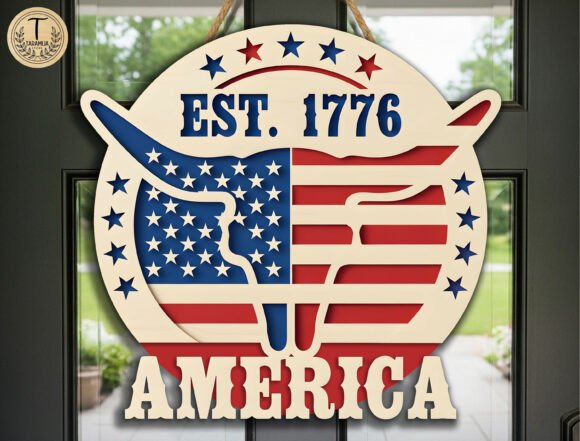 Download Western Patriotic Door Sign Lasercut SVG - Patriotic door sign Collection